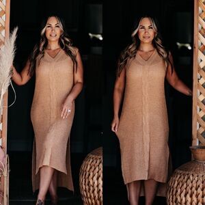 Peach knit beach cover up swim vacation maxi dress